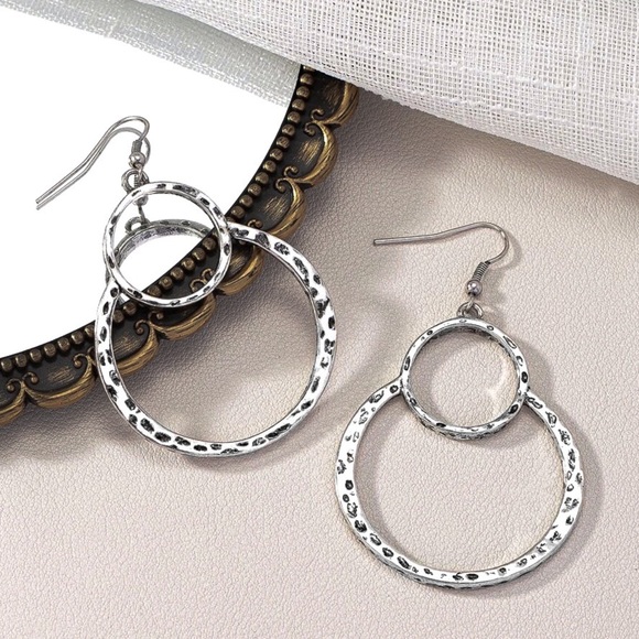 Any 3/$25! Silver Boho Geometric Entwined Circle Drop Earrings - Picture 3 of 6